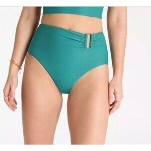 CALIA Womens Asymetrical Rectangle Trim Swim Bottom Beach Wear Green Sz M NWT‎